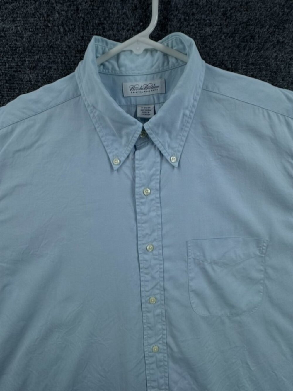 Brooks Brothers Pinpoint 17 34/35 Button-Down Cotton Blue Solid Shirt Pocket